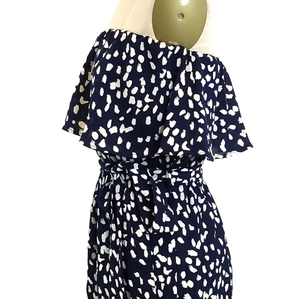 Navy Romper with white Leaves - Picture 3 of 3